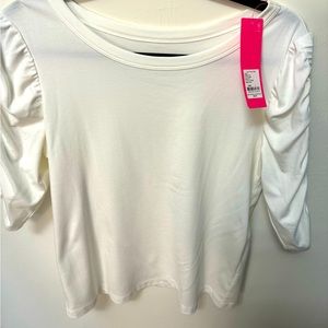Long sleeve top with ruched sleeves.